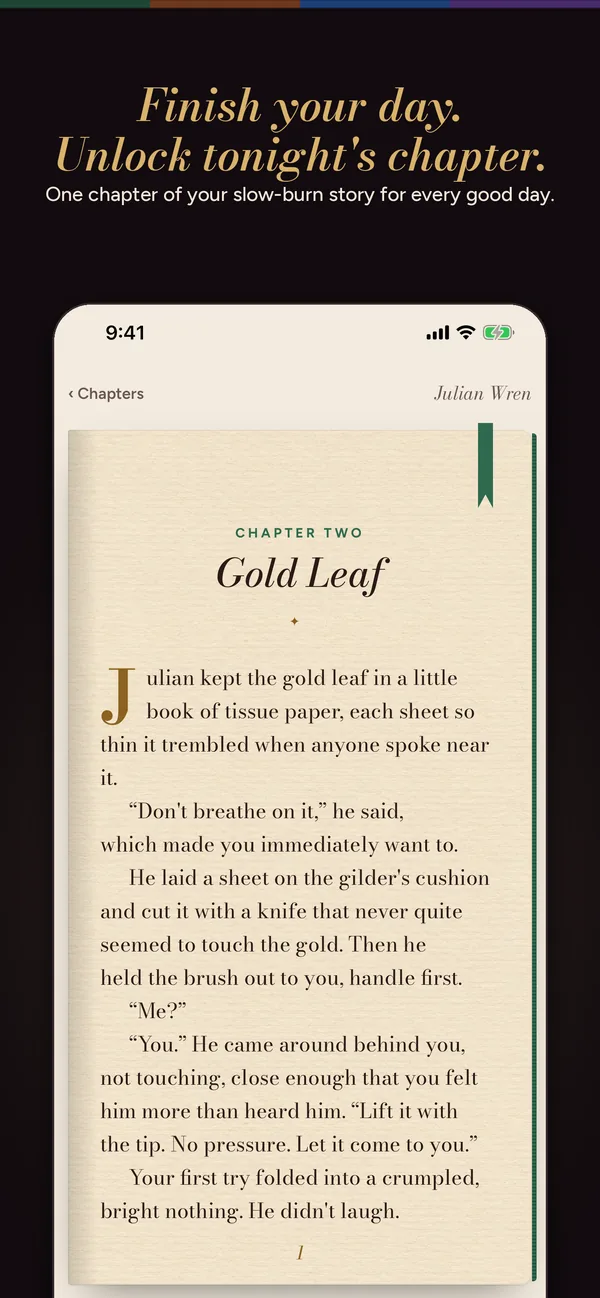 Chapter two, Gold Leaf, set as a book page with a gold drop cap